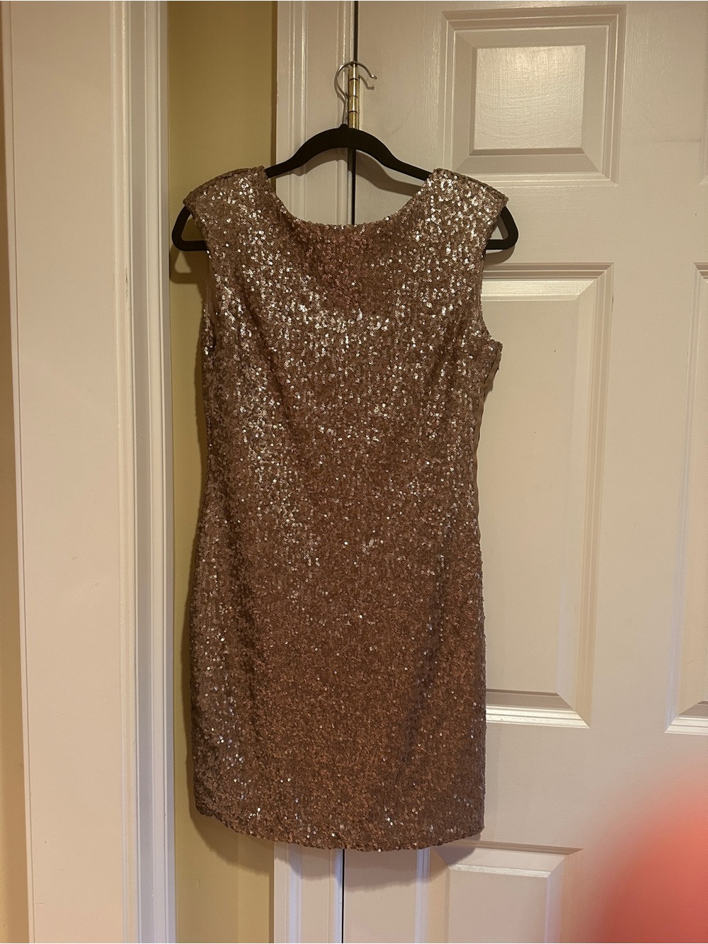 Esley Rose Gold Sequin Mini Dress Size L Deep V Back Holiday Party
